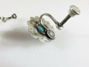 Vintage Southwestern Blue Glass Sterling Flower Screwback Earrings Taxco Style
