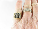 Masonic Ring 10K Gold Diamond Art Deco, Black, Blue Enamel, Old Mine Cut