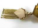 Victorian 10K Yellow Gold Pendant Slide with Seed Pearls & Black Enamel Dangle Design