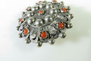 Antique Cabochon Orange Coral Gems Filigree Brooch Beautiful 800 Silver