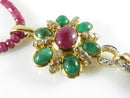 18K Gold Ruby Emerald Diamond Enhancer Pendant with Ruby Bead Necklace 15.5"