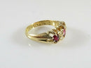 Victorian 18K Yellow Gold Ruby & Diamond Carved Half-Hoop Ring c.1890s, Size 4.25