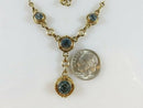 14K Gold Edwardian Blue Zircon Lariat Necklace, 4 Natural Stones