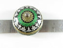 Vintage Enameled Sterling Silver Green, Black, Gold, White Trinket Box, Mint Box