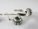 Fancy Vintage Sterling Ring & Earring Set Round Green Tourmaline Glass European