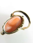14K Gold Carved Coral Cameo Ring with Diamond Accents in Floral Leaf Setting Size 2.5