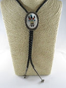 Circa 1960 Zuni Apache Ghan Crown Dancer Inlaid Sterling Silver Bolo Tie Bennett