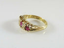 Victorian 18K Yellow Gold Ruby & Diamond Carved Half-Hoop Ring c.1890s, Size 4.25