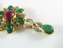 18K Gold Ruby Emerald Diamond Enhancer Pendant with Ruby Bead Necklace 15.5"