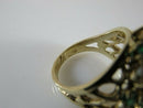 14K Gold Emerald & Cultured Pearl Mid-Century Cluster Ring Size 6