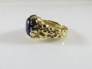 Unisex Heavy 14K Nugget Solitaire Pinky Ring Purple Polished Stone Size 9.75