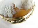 10K Gold Art Nouveau Right-Facing Floral Shell Cameo Brooch Pendant, 41.8 × 35.5 mm