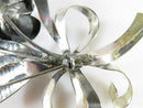 Large 4" Artisan Sterling Silver Flower Spray Brooch with Ribbon Bow, Handwrought, Unpolished for Clean Up