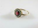 Antique Victorian 10K Gold Flower Ring with Burgundy Glass and Seed Pearl Surround Size 4.75