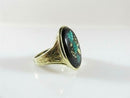 Antique 14K Gold Reverse-Painted Glass Floral Plaque Ring c.1910–1930 (≈8 g, Sz 6)
