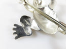 Artisan Sterling Repousse Tree Frog Brooch Pendant Stamped Etched Garnet Burgundy