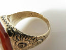 Lovely Antique Carved Hardstone Soldier Pinky Ring Floral Etched Band 10K Sz 9.5