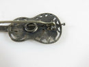 Beautiful Victorian Guitar Brooch Floral Decor Forget Me Not in Sterling
