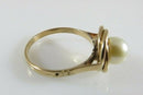 Antique 14K Gold & 6.8mm Solitaire Pearl Wedding Ring Women's Size 7