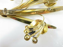 Vintage Gold Vermeil Sterling Silver Black & White Spray Brooch 3 3/4 x 2 3/4