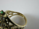 14K Gold Emerald & Cultured Pearl Mid-Century Cluster Ring Size 6