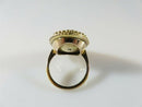 Antique 18K Top 9K Shank Pietra Dura Floral Oval Ring, Brooch Conversion, Large Sz 7.5