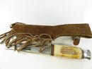 Whitetail Cutlery Fixed Blade Hunting Knife Sawback Clip Point Stag-Style Handle Brown Fringed Suede Sheath 9 5/8 Inch