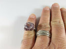 14K White Gold ATR Rose Quartz Ring w/ Tourmalines & Diamonds Size 7