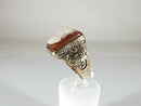 Lovely Antique Carved Hardstone Soldier Pinky Ring Floral Etched Band 10K Sz 9.5