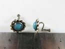 Vintage Southwestern Blue Glass Sterling Flower Screwback Earrings Taxco Style