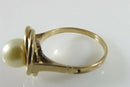Antique 14K Gold & 6.8mm Solitaire Pearl Wedding Ring Women's Size 7
