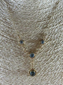 14K Gold Edwardian Blue Zircon Lariat Necklace, 4 Natural Stones