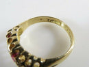 Victorian 18K Yellow Gold Ruby & Diamond Carved Half-Hoop Ring c.1890s, Size 4.25