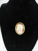 14K Gold Shell Cameo Right-Facing Portrait Brooch Pendant, 7.3 g, Mid-Century