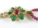 18K Gold Ruby Emerald Diamond Enhancer Pendant with Ruby Bead Necklace 15.5"