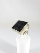 Artisan Sterling Ring Black Polished Acid Washed Checkered Glass Size 6.75