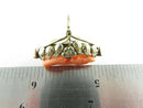 14K Gold Carved Coral Cameo Ring with Diamond Accents in Floral Leaf Setting Size 2.5