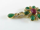 18K Gold Ruby Emerald Diamond Enhancer Pendant with Ruby Bead Necklace 15.5"