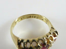 Victorian 18K Yellow Gold Ruby & Diamond Carved Half-Hoop Ring c.1890s, Size 4.25