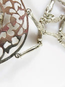 Egyptian Revival Silver Nefertiti Plaque Pendant Necklace with Sarcophagus Link Chain, Large 3.5" Restoration