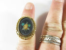 Antique 18K Top 9K Shank Pietra Dura Floral Oval Ring, Brooch Conversion, Large Sz 7.5