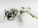 Large 4" Artisan Sterling Silver Flower Spray Brooch with Ribbon Bow, Handwrought, Unpolished for Clean Up