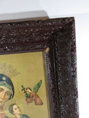 Antique Puccinelli Mother Mary & Jesus Lithograph in Original Antique Frame