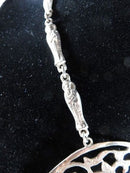 Egyptian Revival Silver Nefertiti Plaque Pendant Necklace with Sarcophagus Link Chain, Large 3.5" Restoration