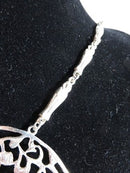 Egyptian Revival Silver Nefertiti Plaque Pendant Necklace with Sarcophagus Link Chain, Large 3.5" Restoration