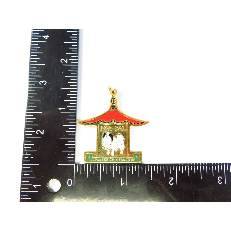 AKC Nor-Car Japanese Chin Fanciers Gold Tone Enameled Medal FOB 1.5" x 1.5" Pre-Owned