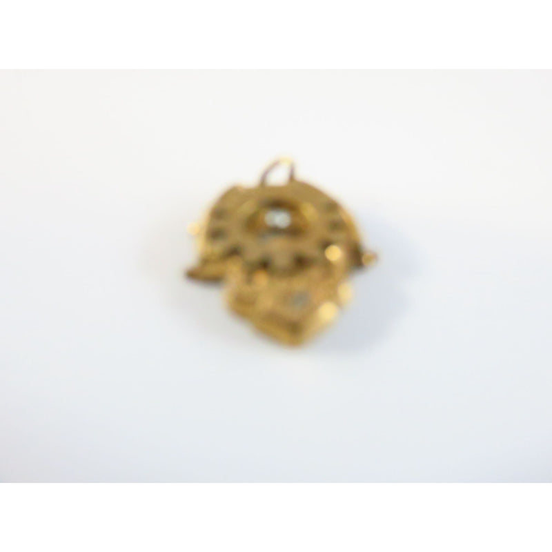 Antique Victorian Gold Plated Charm Pendant With Gear Design & Seed Pearl Accent