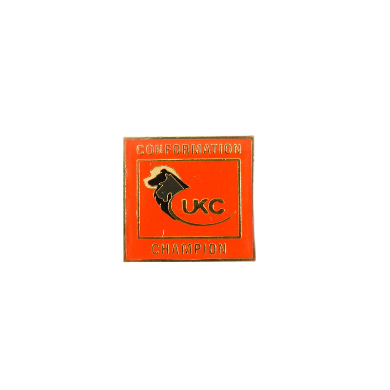 UKC Conformation Champion Lapel Hat Pin Gold Tone Burnt Orange & Black Award 1" Square