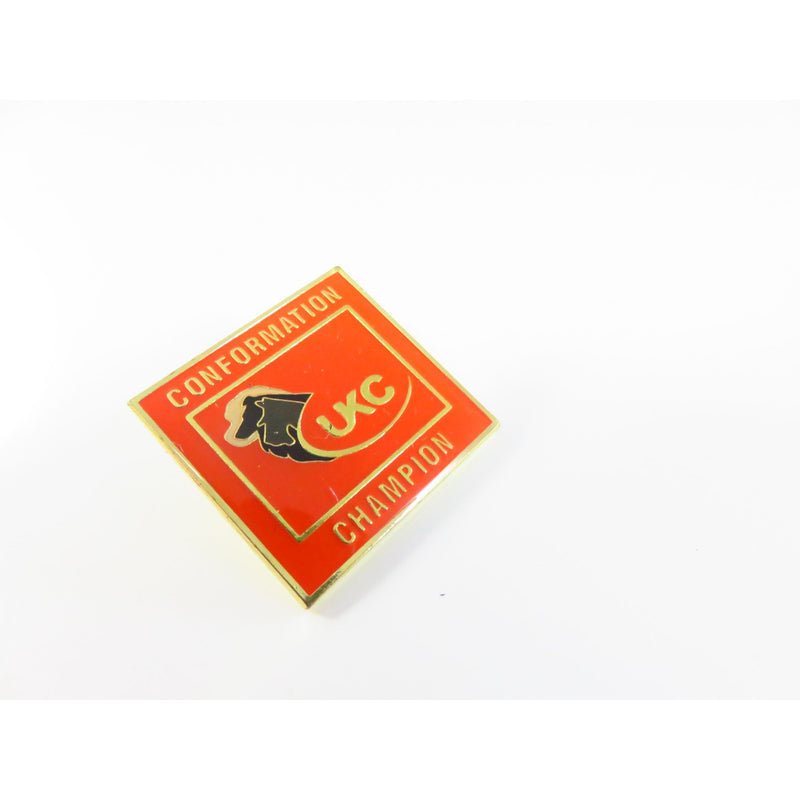 UKC Conformation Champion Lapel Hat Pin Gold Tone Burnt Orange & Black Award 1" Square