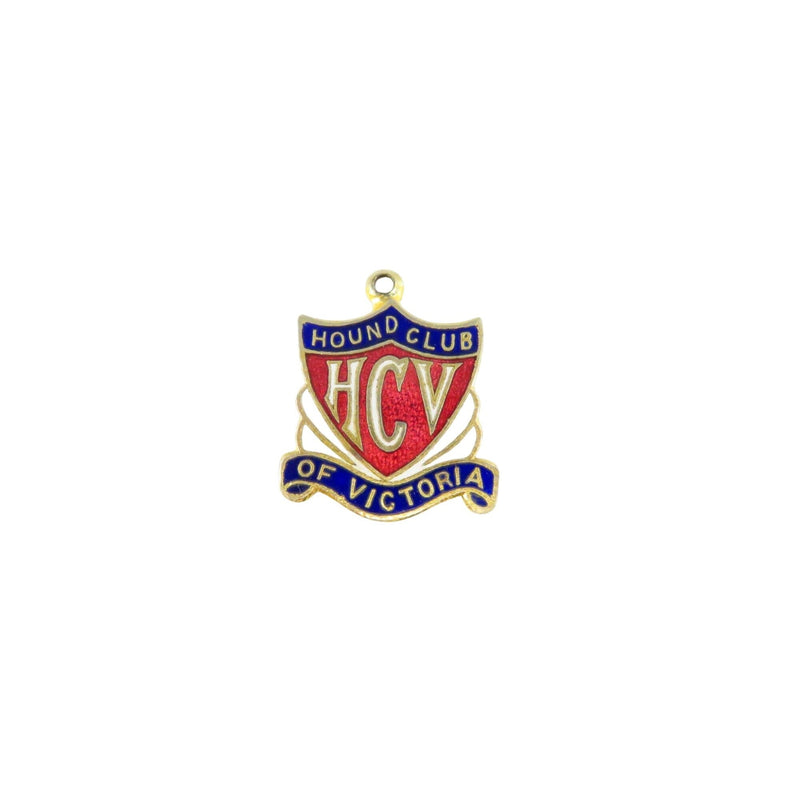 Hound Club Of Victoria Dog Medal Gold Tone Red White Blue Enameled Pre-Owned HCV Medallion 26.12mm — Gold, Enamel — front vie